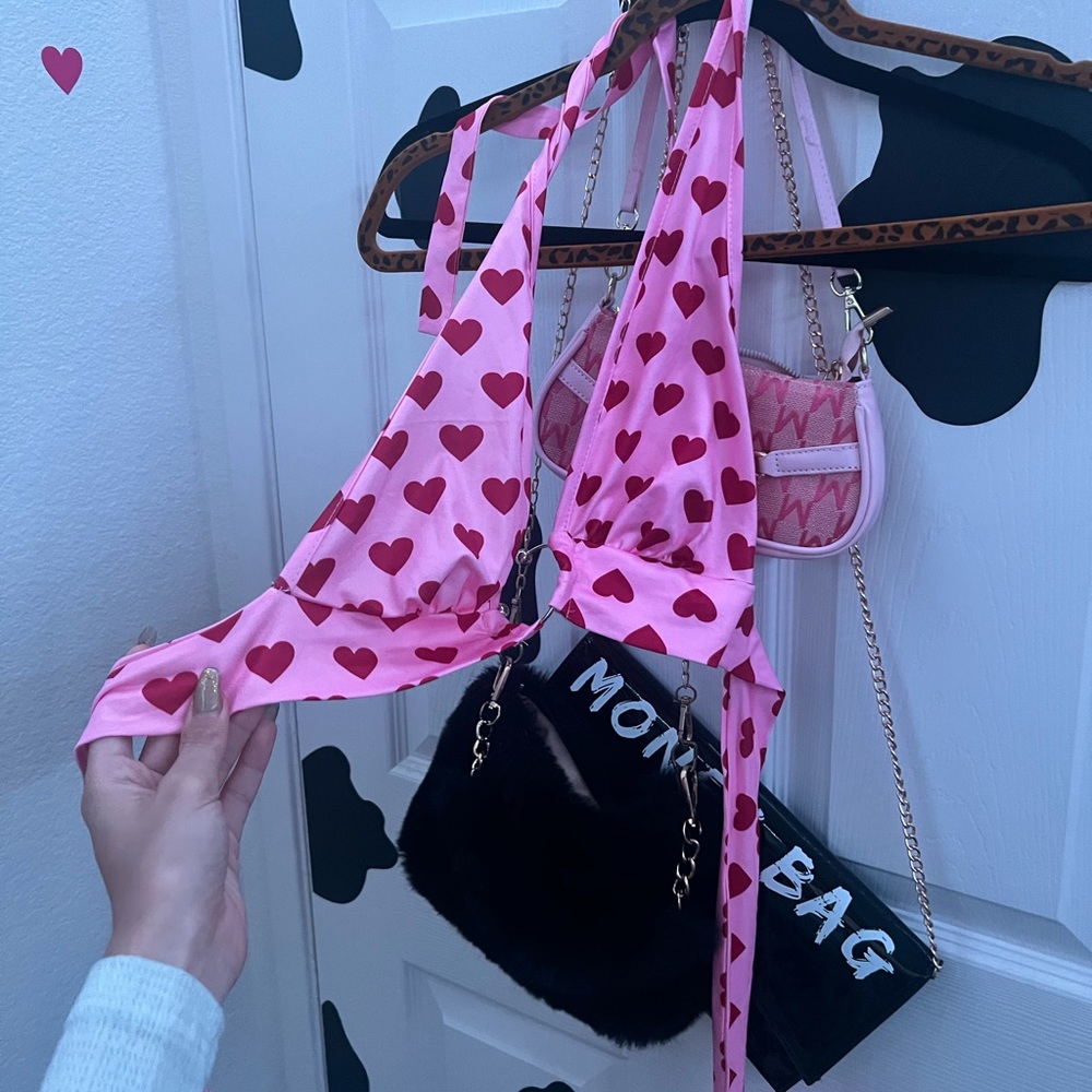 cute pink and red heart halter top